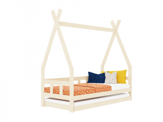 Detská teepee posteľ FENCE 4v1 z dreva so zábranou a prístelkou Zvoľte farbu: Svetlo sivá, Zvoľte rozmer: 90x160 cm, Zvoľte zábranu: S otvoreným…