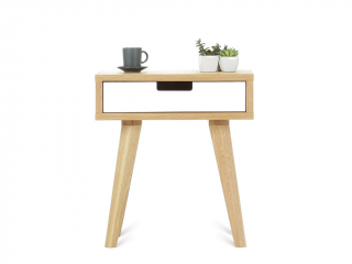 Dizajnový nočný stolík so šuplíkom LUNA biely Kvalita dreva: 2. Kombinácia dubového masívu a dyhovanej DTD dosky