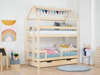 Domčeková poschodová posteľ MONTY pre dve deti Zvoľte farbu: Biela, Zvoľte výšku: 242 cm, Zvoľte šuplík: Úložný šuplík (s roštom a plným dnom)