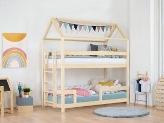 Domčeková poschodová posteľ MONTY pre dve deti Zvoľte farbu: Transparentná vosková lazura matná, Zvoľte výšku: 222 cm, Zvoľte šuplík: Bez šuplíka