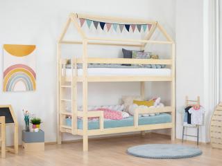 Domčeková poschodová posteľ MONTY pre dve deti Zvoľte farbu: Transparentná vosková lazura matná, Zvoľte výšku: 242 cm, Zvoľte šuplík: Bez šuplíka
