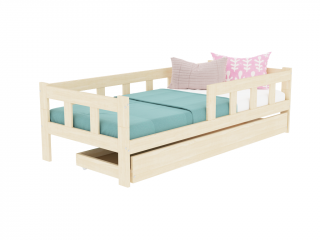 Drevená jednolôžková posteľ FENCE 4v1 so zábranou a úložným šuplíkom Zvoľte farbu: Béžová, Zvoľte rozmer: 120x200 cm, Zvoľte zábranu: S jednou…