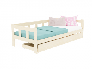 Drevená jednolôžková posteľ FENCE 4v1 so zábranou a úložným šuplíkom Zvoľte farbu: Béžová, Zvoľte rozmer: 90x180 cm, Zvoľte zábranu: S otvoreným…