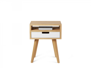 Drevený nočný stolík v scandi štýle HYLLE biely Kvalita dreva: 1. Dubový masív triedy A
