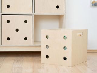 Drevený úložný box DICE s číslami v štýle hracej kocky Zvoľte farbu: Transparentná vosková lazura matná, Zvoľte variantu: Šestka