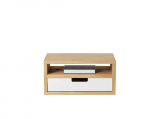 Drevený závesný nočný stolík v scandi štýle HYLLE biely Kvalita dreva: 1. Dubový masív triedy A