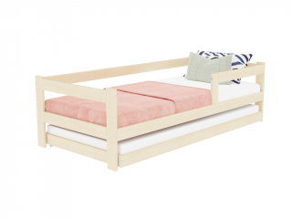 Jednolôžková posteľ z dreva SAFE 5v1 so zábranou a prístelkou Zvoľte farbu: Béžová, Zvoľte rozmer: 80x160 cm, Zvoľte zábranu: S jednou zábranou
