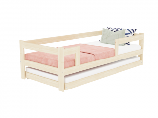Jednolôžková posteľ z dreva SAFE 5v1 so zábranou a prístelkou Zvoľte farbu: Nelakovaná, Zvoľte rozmer: 80x200 cm, Zvoľte zábranu: S dvoma zábranami