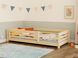Nízka detská drevená posteľ TULY so zábranou Zvoľte farbu: Svetlo modrá, Zvoľte rozmer: 90x200 cm, Zvoľte zábranu: S jednou zábranou