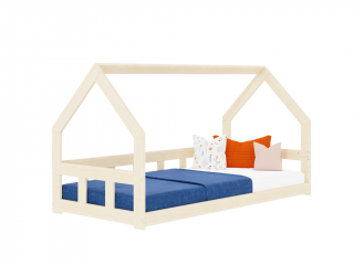 Nízka domčeková posteľ pre deti FENCE 6v1 so zábranou Zvoľte farbu: Biela, Zvoľte rozmer: 90x190 cm, Zvoľte zábranu: S otvoreným vstupom