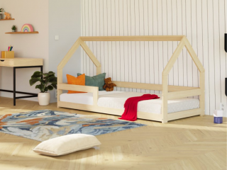Nízka posteľ domček SAFE 8v1 z dreva so zábranou Zvoľte farbu: Námornícka modrá, Zvoľte rozmer: 120x200 cm, Zvoľte zábranu: S jednou zábranou