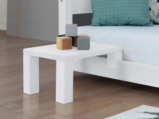 Nočný stolík k latkovým posteliam NANOC Zvoľte farbu hranolov: Biela, Zvoľte farbu plôch: Biela, Varianta: Bez prídavných nôh navyše
