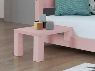 Nočný stolík k latkovým posteliam NANOC Zvoľte farbu hranolov: Pastelovo ružová, Zvoľte farbu plôch: Pastelovo ružová, Varianta: Bez prídavných nôh…