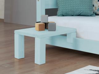 Nočný stolík k latkovým posteliam NANOC Zvoľte farbu hranolov: Svetlo modrá, Zvoľte farbu plôch: Svetlo modrá, Varianta: Bez prídavných nôh navyše