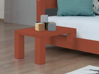 Nočný stolík k latkovým posteliam NANOC Zvoľte farbu hranolov: Tehlová, Zvoľte farbu plôch: Tehlová, Varianta: Bez prídavných nôh navyše