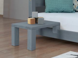 Nočný stolík k latkovým posteliam NANOC Zvoľte farbu hranolov: Tmavo sivá, Zvoľte farbu plôch: Tmavo sivá, Varianta: Bez prídavných nôh navyše