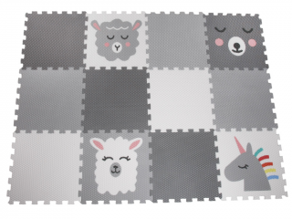 Penová podlaha puzzle 12 dielov SIVO-BIELA so zvieratkami