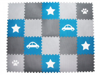 Penová podlaha puzzle 20 dielov MODRÉ AUTO