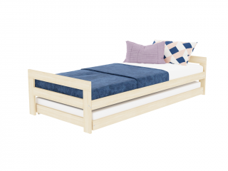 Rastúca drevená jednolôžková posteľ SWITCH 2v1 s čelami a prístelkou Zvoľte farbu: Béžová, Zvoľte rozmer: 80x160 cm