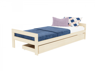 Rastúca drevená jednolôžková posteľ SWITCH 2v1 s čelami a úložným šuplíkom Zvoľte farbu: Béžová, Zvoľte rozmer: 120x200 cm