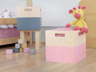Úložný drevený box BOKS do regálu s obdĺžnikovým úchytom Zvoľte farbu: Ružová, pololakovaná