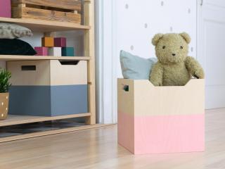 Úložný drevený box BOKS so širokým výrezom Zvoľte farbu: Ružová, pololakovaná