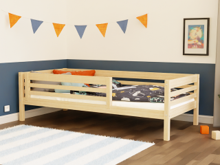 Vysoká detská drevená posteľ TULY so zábranou Zvoľte farbu: Námornícka modrá, Zvoľte rozmer: 90x200 cm, Zvoľte zábranu: S jednou zábranou