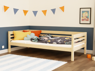 Vysoká detská drevená posteľ TULY so zábranou Zvoľte farbu: Nelakovaná, Zvoľte rozmer: 80x200 cm, Zvoľte zábranu: S otvoreným vstupom