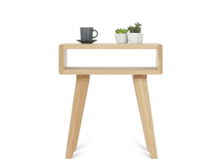 Zaoblený drevený nočný stolík na nôžkach LUNA FLO Kvalita dreva: 1. Dubový masív triedy A