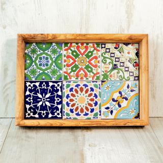 Drevený podnos PATCHWORK z olivového dreva Veľkosť: piccolo 33 x 23 x 4 cm