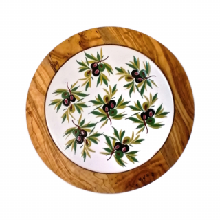 Okrúhla podložka s keramikou a olivovým drevom Farba: olivy