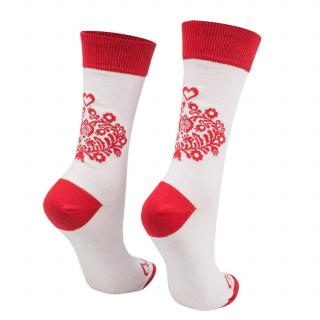Veselé ponožky biele ľudové srdiečko Veľkosť: 43-45