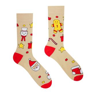 Veselé ponožky  Vianočný čas je Christmas time  - béžové Velikost: 35-38