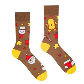 Veselé ponožky  Vianočný čas je Christmas time - hnedé Velikost: 35-38