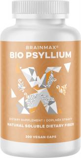 BrainMax BIO Psyllium, 800 mg, 200 rastlinných kapsúl  Vláknina pre zdravie tráviaceho traktu, pri zlom trávení, zápche a nadúvaní.