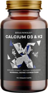 BrainMax Calcium D3 & K2, vápnik s vitamínom D3 & K2, 90 rastlinných kapsúl  Vápnik s vitamínom D3 a s najlepšie vstrebateľnou patentovanou formou…