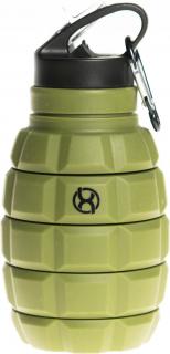 BrainMax Grenade bottle, skladacia silikónová fľaša na vodu, 580 ml Farba: Vojensky zelená