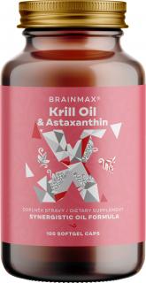 BrainMax Krill Oil s Astaxanthinem, 500 mg, 100 softgel kapsúl  Čistý olej z krillu s vysokou biologickou dostupnosťou a astaxanthinom