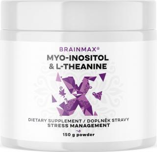 BrainMax L-Theanine & Myo-Inositol, 150 g  Myo-inositol na podporu hormonálnej rovnováhy u žien, 125 dávok, doplnok stravy