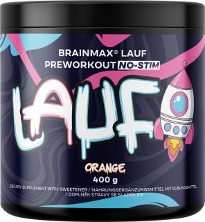 BrainMax Lauf Preworkout NO-STIM, Predtréningovka pre podporu výkonu bez kofeínu, červený pomaranč, 400 g  Predtréningový nápoj bez obsahu stimulantov