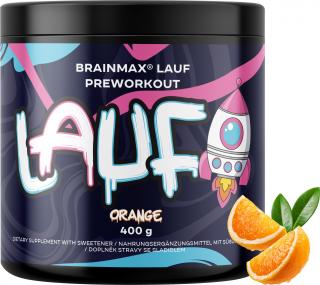 BrainMax LAUF Preworkout, s kofeínom, 400 g  Predtréningovka pre podporu výkonu s kofeínom, STIM, doplnok stravy Príchuť: Červený pomeranč