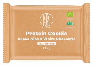 BrainMax Pure Protein Cookie, Kakaové bôby & Biela čokoláda, BIO, 100 g  Proteinová sušenka s kakaovými boby a bílou čokoládou / *CZ-BIO-001…