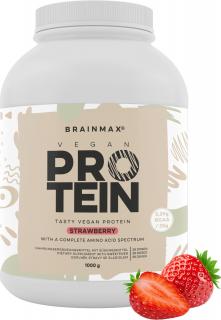 BrainMax Vegan protein, 1000 g  24 g bielkovín, 5,29 g BCAA, Kompletné Amino spektrum, Sladené stéviou, doplnok stravy Príchuť: Jahoda