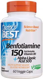 Doctors Best Benfotiamine with Alpha Lipoic Acid (vitamín B1 s kyselinou lipoovou), 300 mg, 60 rastlinných kapsúl