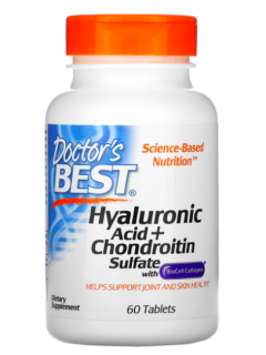 Doctors Best Hyaluronic Acid + Chondroitin Sulfate with Biocell colagen (kyselina hyaluronová + chontroitin sulfát s obsahom Biocell kolagénu), 60…