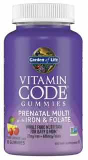 Garden of Life Vitamin Code Prenatal with Iron & Folate, multivitamin s železem a kyselinou listovou, podpora v těhotenství, 90 gumových bonbónů …