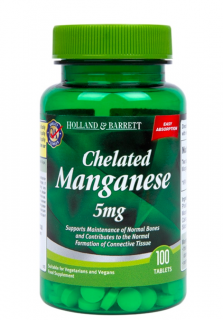 Holland & Barrett Chelated Manganese (chelatovaný mangán) 5 mg, 100 tabliet