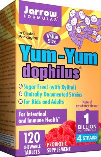Jarrow Yum-Yum Dophilus 1 mld. organizmov (probiotiká pre deti), malina, 120 žuvacích pastiliek
