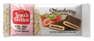 Leyas Oaties Organic Chocolate Coated Strawberry Oat Bar, jahodová ovsená tyčinka v bio čokoláde, 82 g