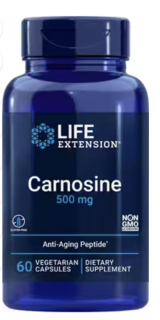 Life Extension Carnosine, karnosin, 500 mg, 60 rostlinných kapslí  Vitamín B1 a antioxidant na podporu regenerácie svalov / Expirácia 11/2023
